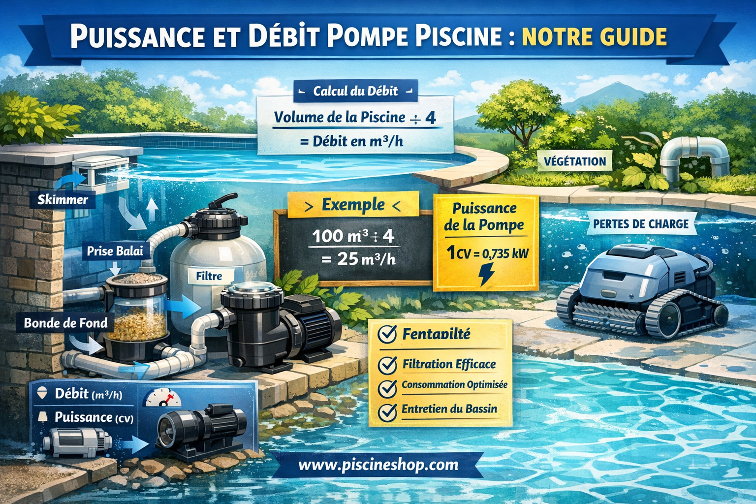 Puissance et débit d'une pompe piscine optimal