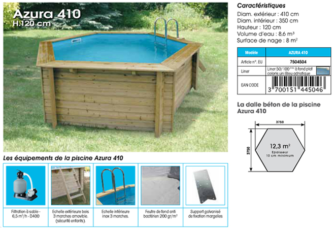 Piscine bois Azura Ubbink Diam 410cm H120 cm liner bleu avec bâche été